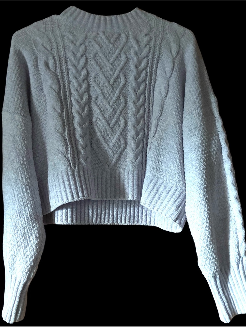 Classic Cable-Knit Cropped Sweater XL lilac - Picture 2 of 3